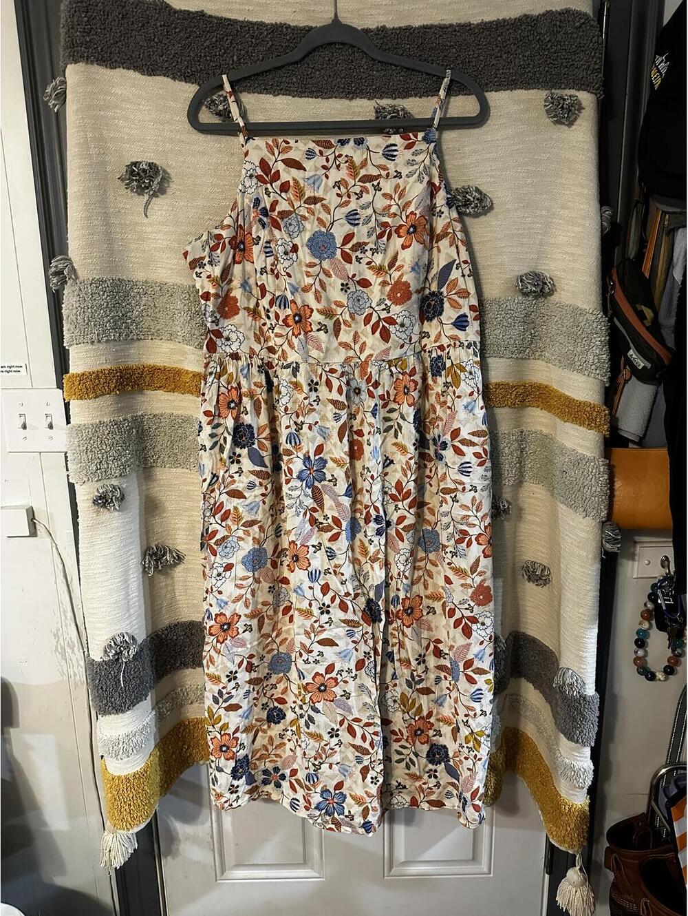 Floral-Print Fit & Flare Cami Midi Dress | XXL | White Floral Design